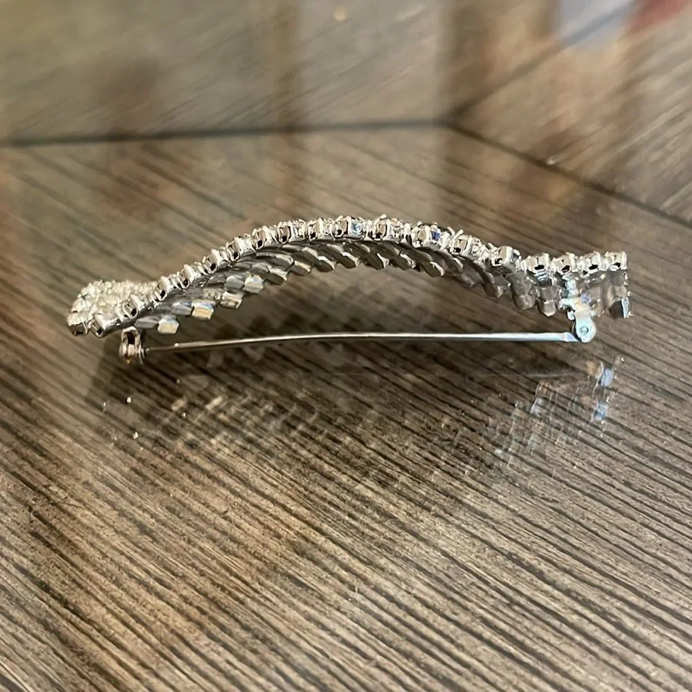 Vintage Rhinestone Clear & Gunmetal Rhinestone Brooch